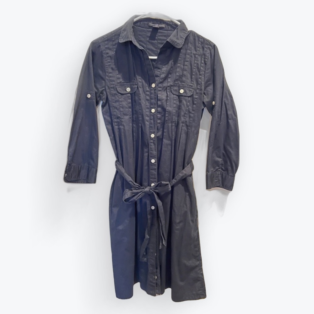 Navy Blue Cotton Pin-tuck Shirtdress Gap, Size Small.